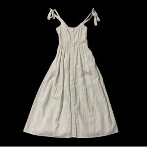 Urban Outfitters Womens Linen Blend Button Front Tie Strap Midi Dress Cream XS